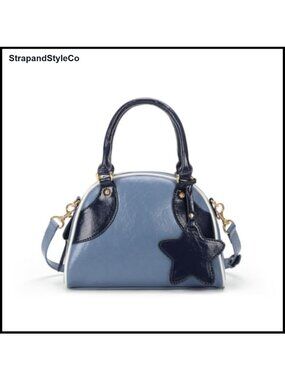 Vintage Bowling Top Handle Bag PU Leather Crossbody Purse